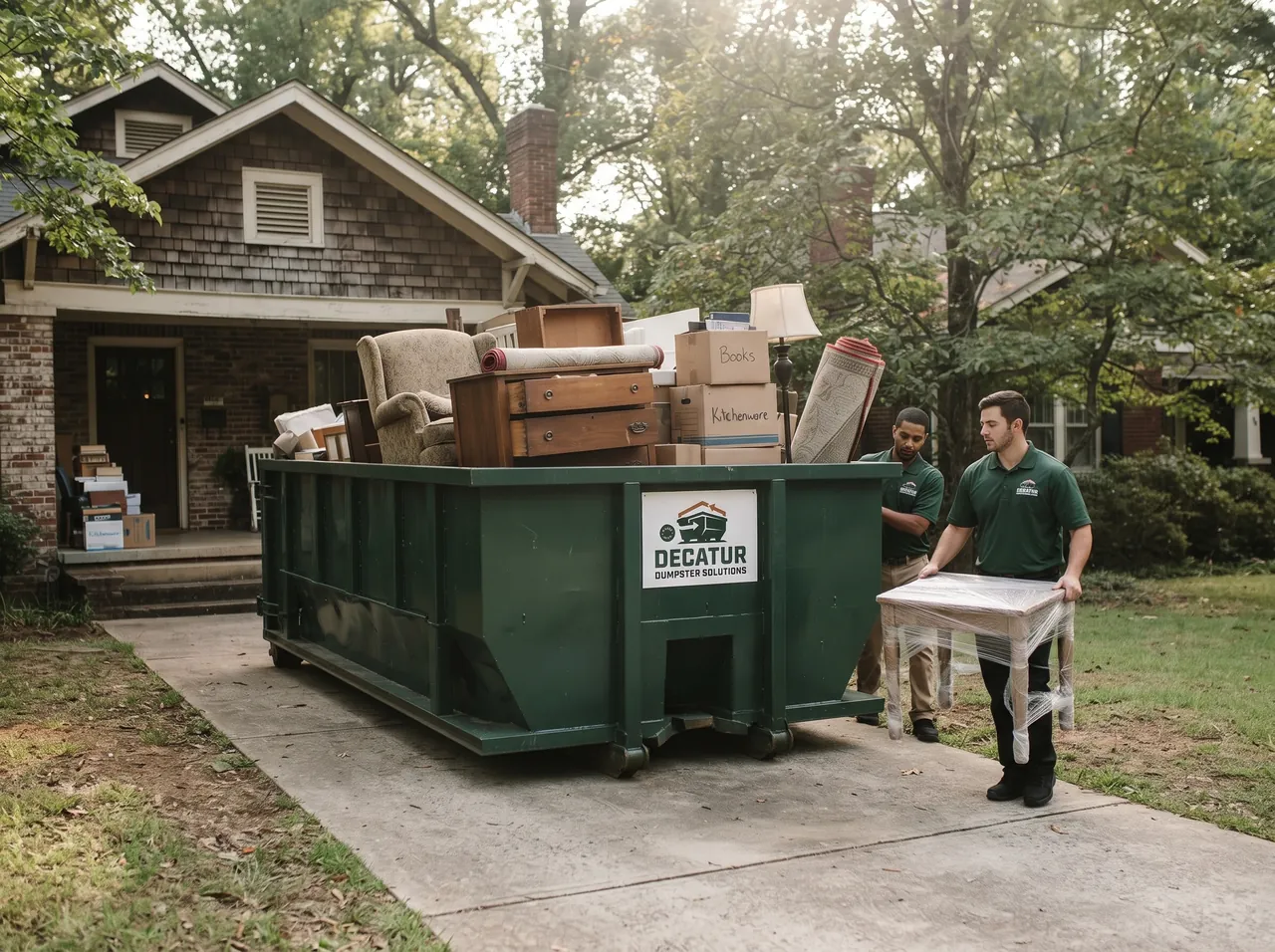 Green roll-off dumpster available for rental in Niantic, Illinois